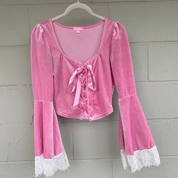Pink Velvet Lace-Trimmed Top - Picture 2 of 4